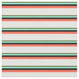 Olive Green, Aquamarine, Black, Red & Mint Cream Fabric