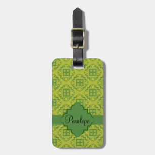 Olive Green Arabesque Moroccan Graphic Pattern Luggage Tag