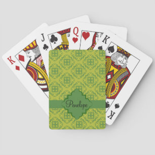 Olive Green Arabesque Moroccan Graphic Pattern Playing Cards