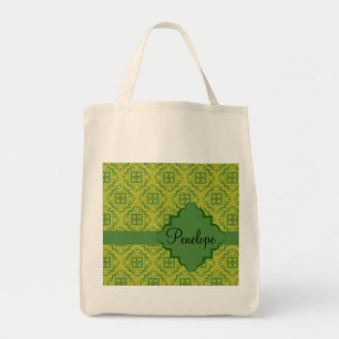 Olive Green Arabesque Moroccan Graphic Pattern Tote Bag