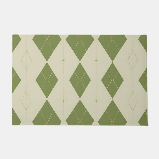 Olive Green Argyle Diamond Pattern Doormat (Front)