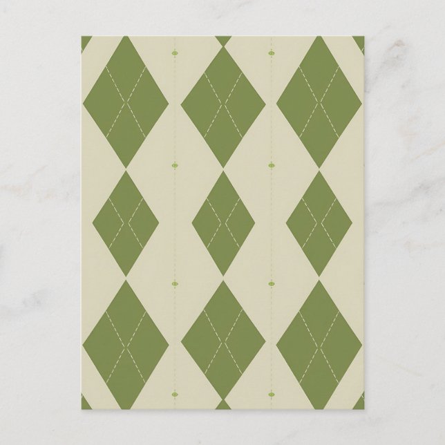 Olive Green Argyle Diamond Pattern Postcard (Front)