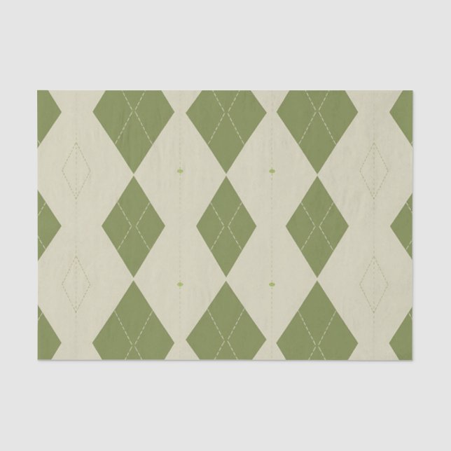 Olive Green Argyle Diamond Pattern Tissue Paper (Front)