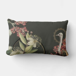 Olive Green Artistic Floral Design Lumbar Pillow