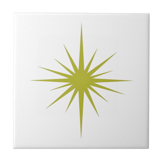 Olive Green Atomic Starburst Mid-century Modern Tile (Front)