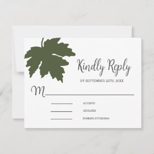 Olive Green Autum Maple Leaf Wedding RSVP Card
