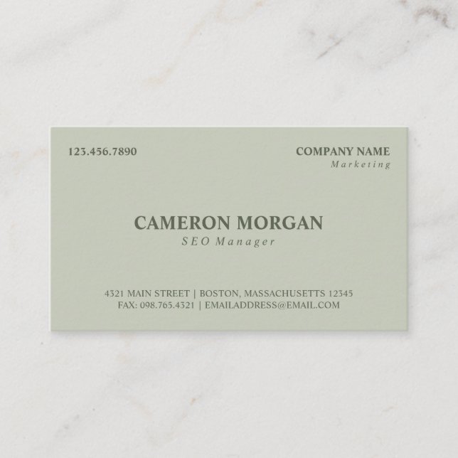 Olive Green Basic Professional Business Card (Front)