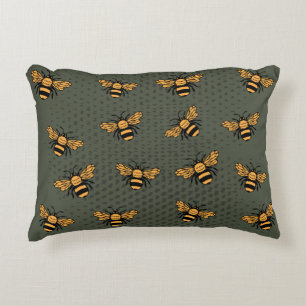 Olive Green Bee Mingle Accent Pillow