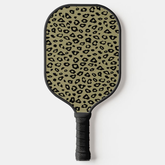 Olive Green Black Leopard Print Pickleball Paddle (Front)
