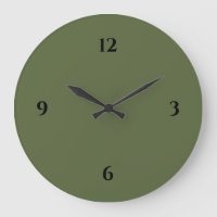 Olive Green & Black Minimalist Large Clock