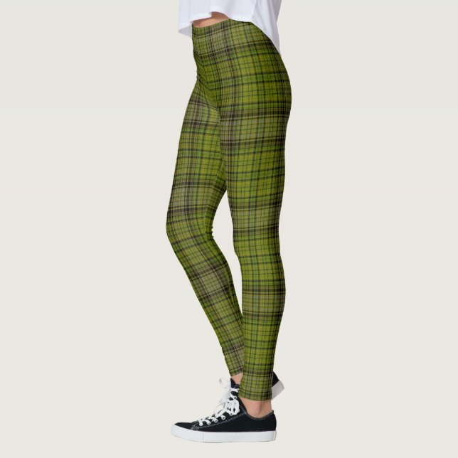 Olive Green Black & Red Giant Tartan Plaid Leggings (Left)