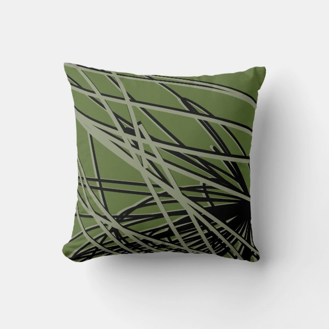 Olive Green, Black & Sage Modern Stylish Abstract Throw Pillow (Front)