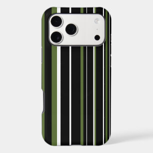 Olive Green, Black, White Barcode Stripe
