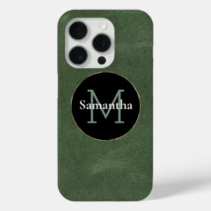 Olive Green Black White Gold Monogram iPhone 15 Pro Case