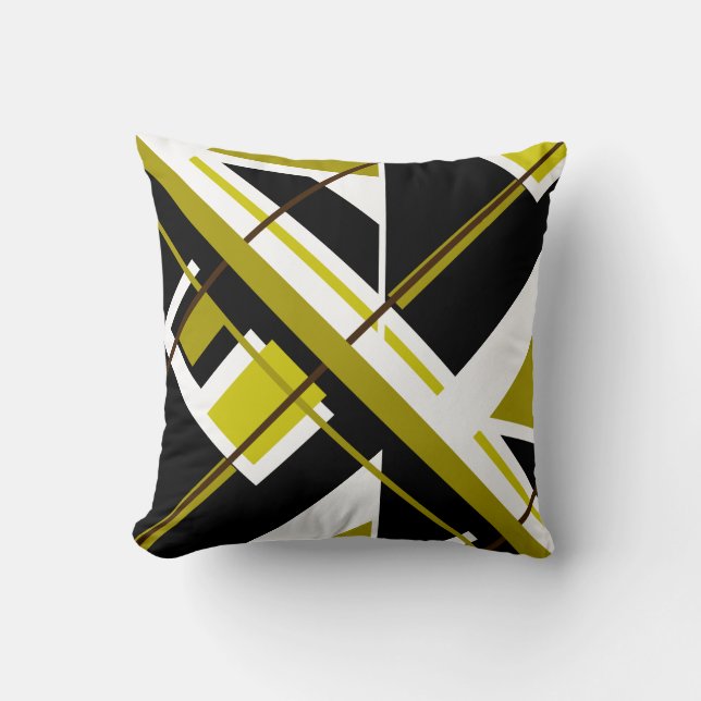 Olive Green, Black, White Mosiac Diagonal Design Throw Pillow (Front)
