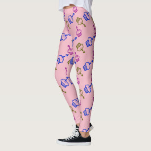 Olive Green Blue and Pink Cupcakes w/Candle Leggings