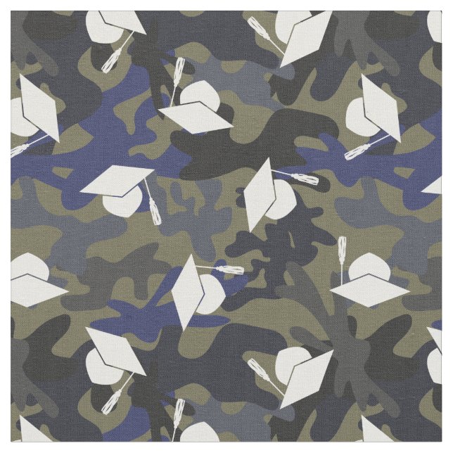 Olive Green Blue Camo Pattern Graduation Fabric (Close Up)