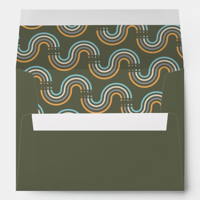 Olive Green Blue Retro Waves Geometric Pattern Envelope (Back (Bottom))