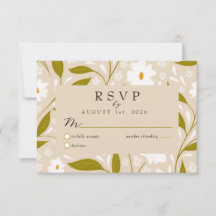 Olive Green Boho Floral Wedding RSVP Response Card