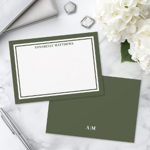 Olive Green Border Minimalist Monogram Card