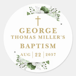 Olive Green Botanical Modern Baptism Classic Round Sticker