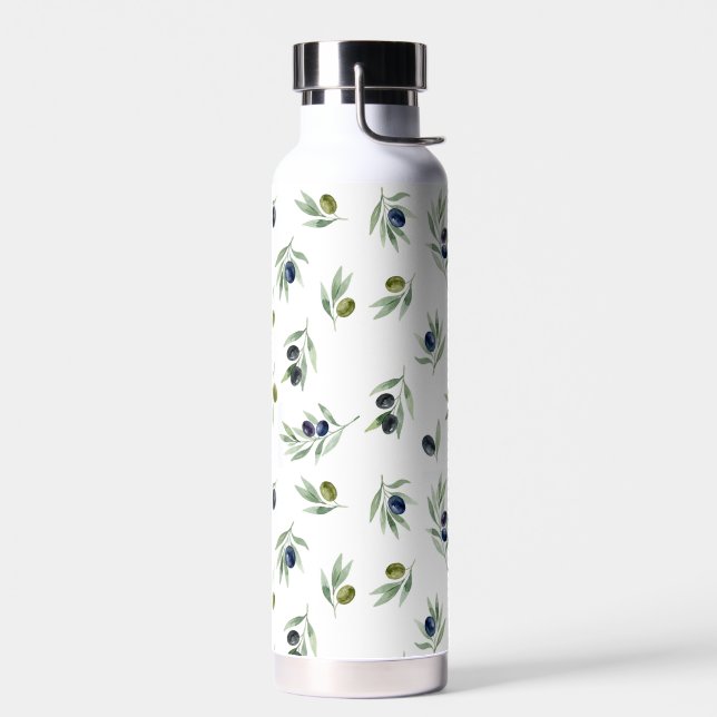 Olive Green Botanical Watercolor Chic Pattern Water Bottle (Left)