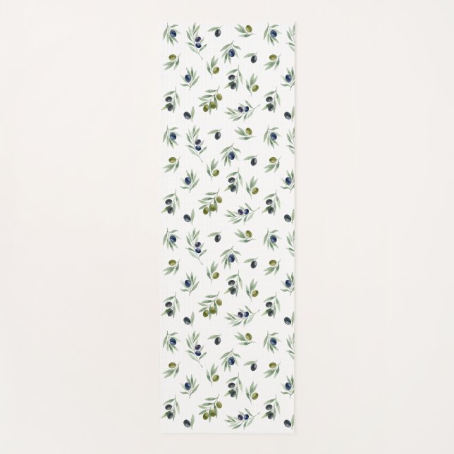 Olive Green Botanical Watercolor Chic Pattern Yoga Mat (Front)