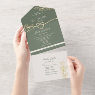 Olive Green Botanical Wedding  All In One Invitation