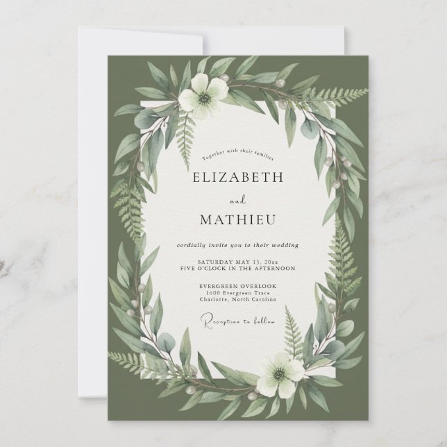 Olive Green Botanical Wedding Invitation (Front)