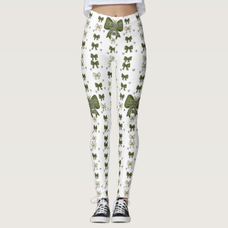 Olive Green Bows Leggings