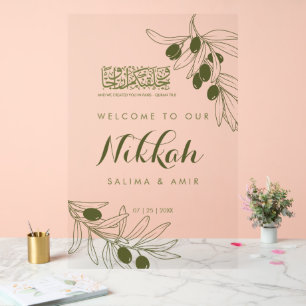 Olive Green Branches Nikkah Acrylic Sign