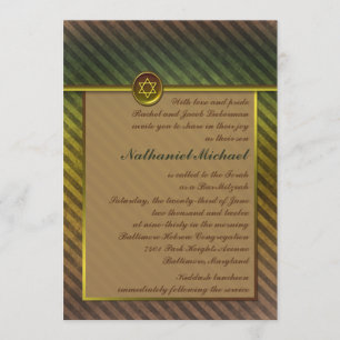 Olive Green, Brown Bar Mitzvah Invitation
