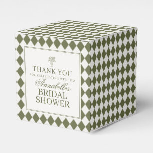 Olive Green Brown Harlequin Checker Bridal Shower Favor Box