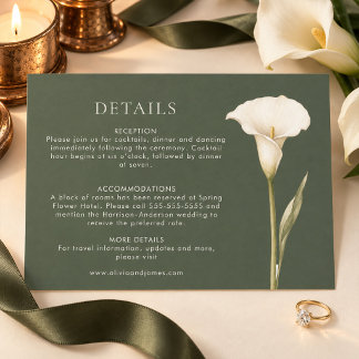 Olive Green Calla Lily Wedding Details Card