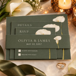 Olive Green Calla Lily Wedding Invitation Belly Band