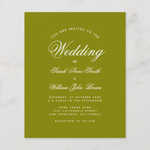 Olive Green Calligraphy Budget Wedding Invitation