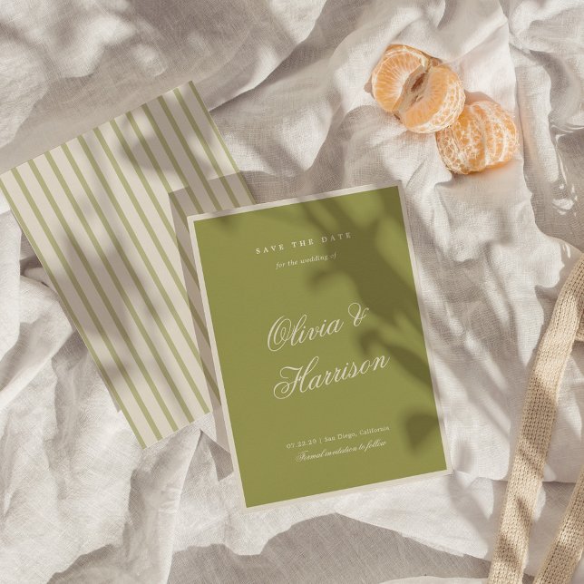 Olive Green Calligraphy Save the Date Card (Creator Uploaded)