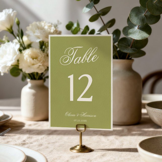 Olive Green Calligraphy Wedding Table Number (Creator Uploaded)