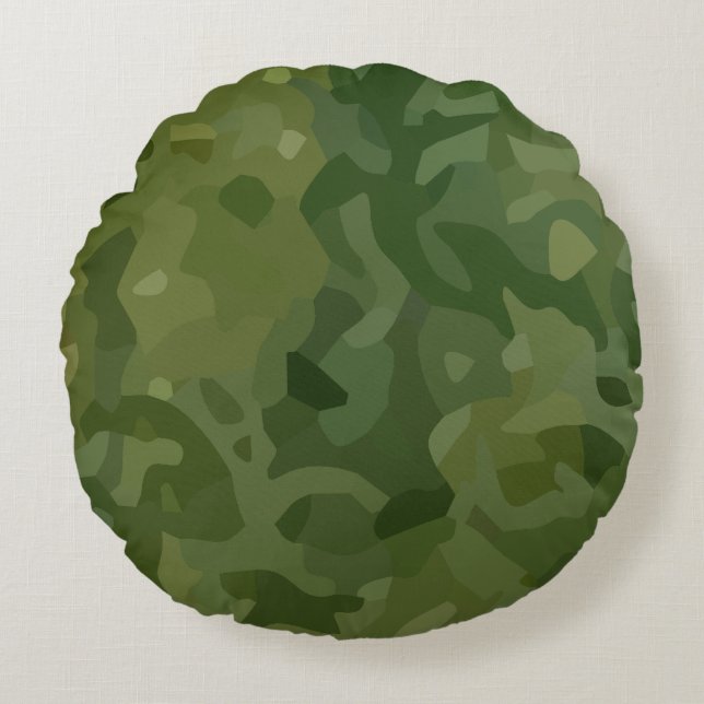 Olive Green Camouflage Pattern Round Pillow (Front)