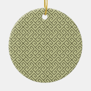 Olive Green Celtic Spiral Right Angle Lines Ceramic Ornament