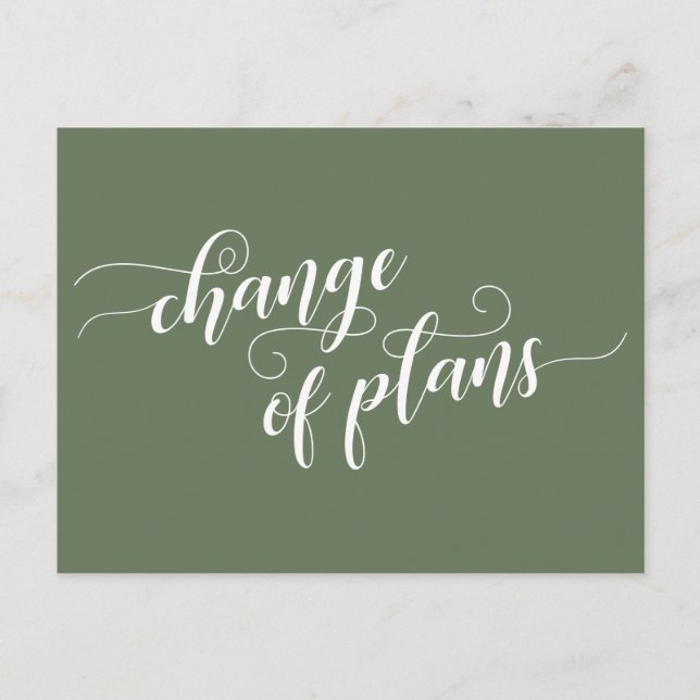 Olive Green Change of Plans Postponed Wedding Postcard (Front)