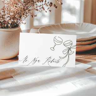 Olive Green Cheers Illustration Wedding Place Card