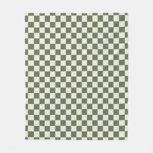 Olive Green Chequered Pattern Chequerboard Check Fleece Blanket