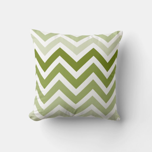 Olive Green Chevron Ombre ZigZag Pattern Throw Pillow (Front)