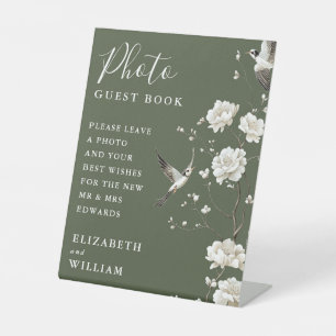 Olive Green Chinoiserie Photo Guest Book Wedding Pedestal Sign