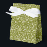 Olive Green Christmas Icon Set Holiday Favor Box<br><div class="desc">Holiday favour box with ribbon bow. Box is emblazoned with white outlined Christmas and winter icons. Perfect for party take-aways,  host gifts,  baked goods,  and more. Design is available in a curated collection of modern holiday colours. Contact us for any customizations. Happy holidays!</div>