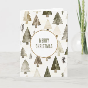 Olive Green Christmas Trees Gold Glitter Circle Card