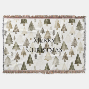 Olive Green Christmas Trees Throw Blanket