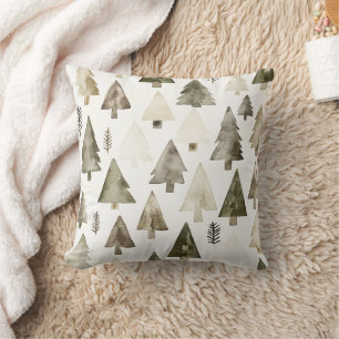 Olive Green Christmas Trees Throw Pillow