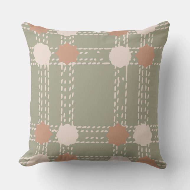 Olive Green Circle Pattern Throw Pillow (Front)